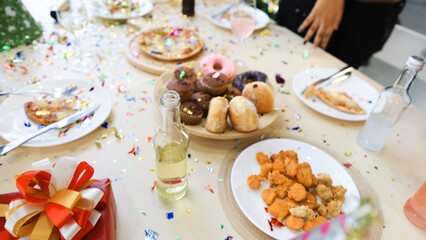 Enjoying sweets  donuts for New Year's Eve and Christmas party, Celebration event