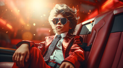 Cool kid sitting in a car