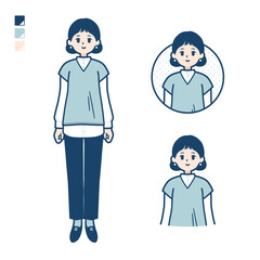 ニットベスト女性が微笑んでいるイラスト