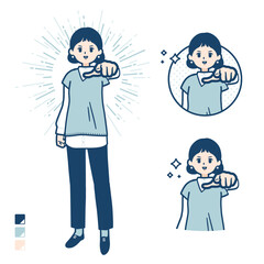 ニットベスト女性が正面を指差しているイラスト