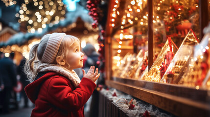 cute little girl at Christmas market