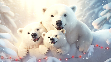 cute polar bears illustration - obrazy, fototapety, plakaty