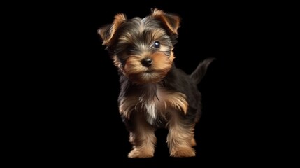 A full body shot of an adorable Yorkshire Terrier