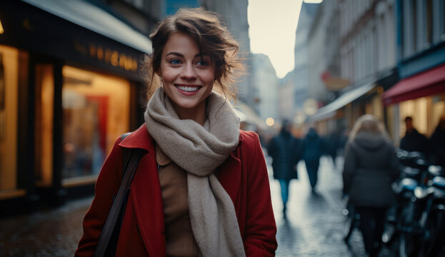 Young woman enjoying her winter holidays through Europe