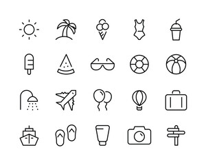 Travel line icons set. Vocation outline large collection. Tourism. Holiday summer icon editable stroke isolated on white, linear vector illustration, symbol logo design style