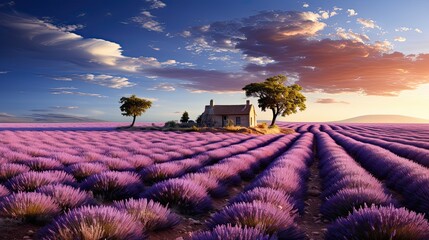 Beautiful lavender landscape in the French countryside. Generative AI
