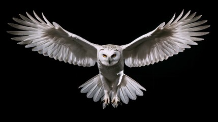 Great horned owl captured in studio, white with black studio background. AI Generated