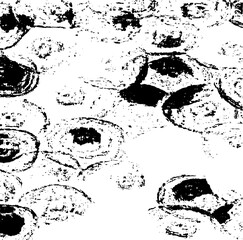 Monochrome texture composed of irregular graphic elements. Distressed uneven grunge background. Abstract vector illustration. Overlay for interesting effect and depth. Isolated on white background.