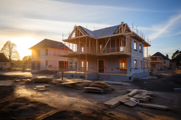 Obraz premium Residential Development Under Construction: Full Spectrum View
