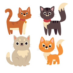 set of cats.Cute cats vector set. Cartoon cats and kittens characters design collection with flat color in different poses. Set of funny pet animals isolated on white background.
