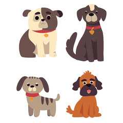set of animals.Cute dogs vector set. Cartoon dog or puppy characters design collection with flat color in different poses. Set of funny pet animals isolated on white background.