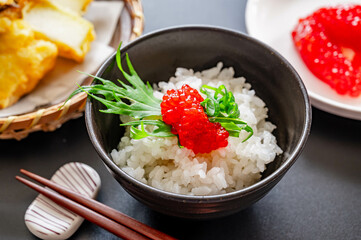 すじこの醤油漬けをのせたご飯