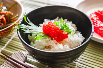 すじこの醤油漬けをのせたご飯