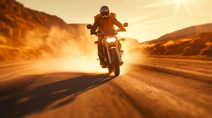 Adventurous Rider on a Desert Highway