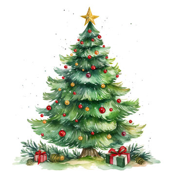 watercolor Christmas tree clipart