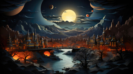 Obraz premium Urban Dreams: Paper Art Skyline