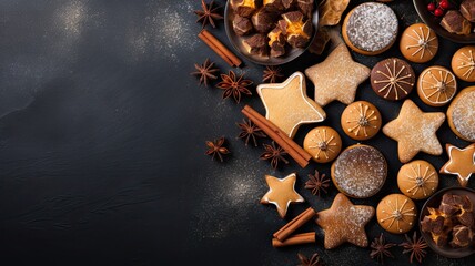 Fototapeta na wymiar Christmas cookies on dark background