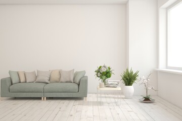 Interior design of modern apartment. Interior mockup. Scandinavian interior design. 3D illustration