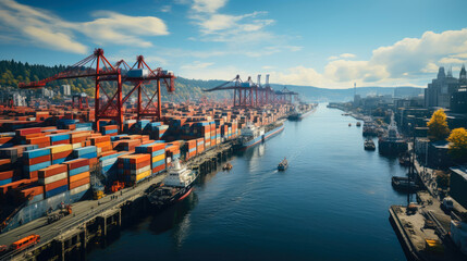 Obraz premium Container Ships at a Busy Seaport