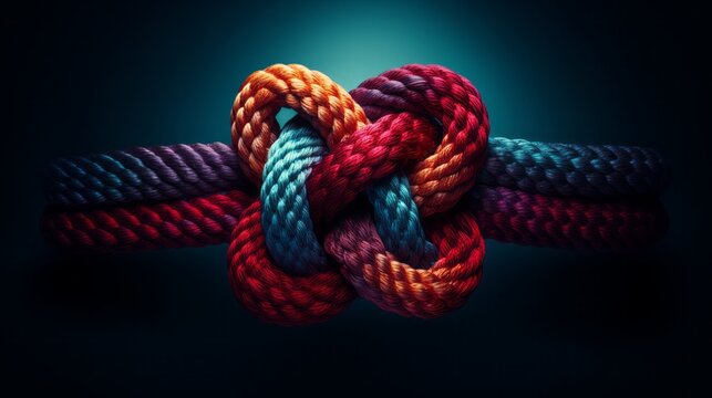 Team rope diverse strength connect partnership together teamwork unity communicate support. Strong diverse network rope team concept integrate braid color background cooperation empower power.