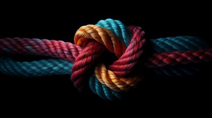Fototapeta na wymiar Team rope diverse strength connect partnership together teamwork unity communicate support. Strong diverse network rope team concept integrate braid color background cooperation empower power.