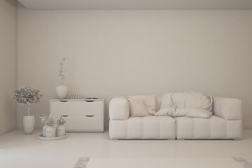White living room concept with sofa. 3D illustration