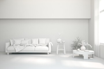 Grey interior desigh concept with furniture. 3D illustration