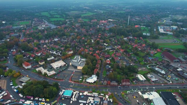 Aerial view around the old town of Aurich in Germany 