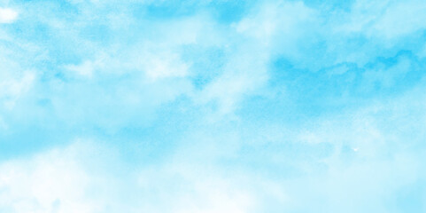 Winter seasonal cloudy and blurry defocused blue sky background with tiny clouds, Winter morning fresh sky with bright and shiny clouds, Sky clouds with brush painted blue watercolor texture.
