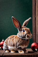 Fototapeta na wymiar Christmas is coming bunny getting ready for seasons greetings. Generative AI art