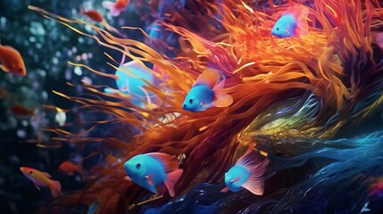 Fototapeta na wymiar Colorful tropical fish life in the coral reef animals.Generative AI