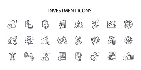 Investment icon set.vector.Editable stroke.linear style sign for use web design,logo.Symbol illustration.