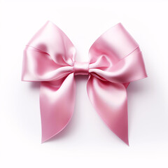 pink satin silk ribbon tied bow isolated on white