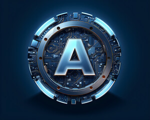Letter A on blue metallic background