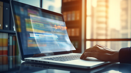 Document management concept, Businessman using computer to document management concept, online documentation database and digital file storage system or software, records keeping, database