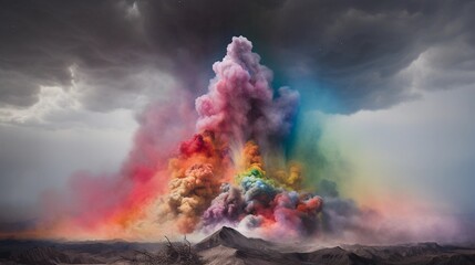 Eine Farbexplosion mit einer Wolke aus  Regenbogenfarben. - obrazy, fototapety, plakaty
