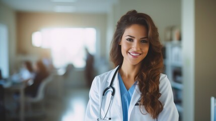 Young pretty smiling latina woman doctor portrait