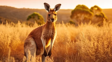 Raamstickers kangaroo in the grass © faiz