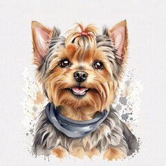 Yorkshire Terrier portrait. Digital watercolor painting on white background