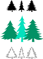 high quality pine tree icon set pack collection in colored style icon, black solid flat icon, and outline icon