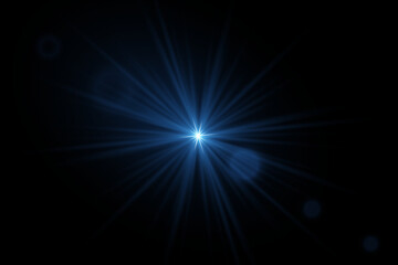 Blue bright star. Light effect bright explosion. Flash of light and glare. Light on a black background. - obrazy, fototapety, plakaty