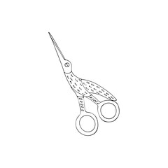 Hand drawn bird scissors for sewing and needlework. Isolated vector illustration on a white background.