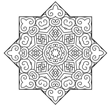 Circular pattern in form of mandala with with geometry elements and small details. Vector illustration for coloring book, Henna, Mehndi, tattoo, logo