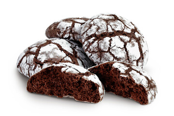 Chocolate brownie cookie isolated on white background with full depth of field