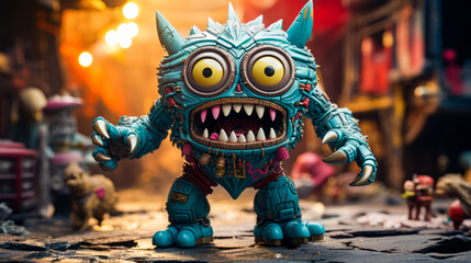 Fototapeta na wymiar Close up of toy with monster like face.