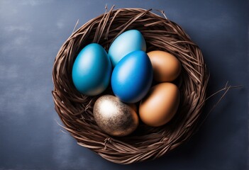 colourful easter eggs in an easter basket