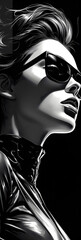 Beautifull woman wearing glasses on black and white background