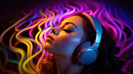 Sensual Woman with Closed Eyes and Headphones