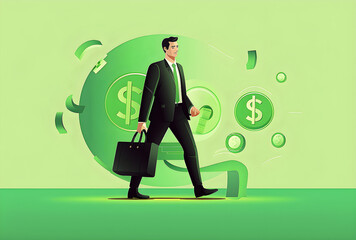 Businessman in suit with dollars as background