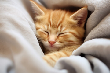 Whimsical Orange Kitty on Fluffy White Pillow